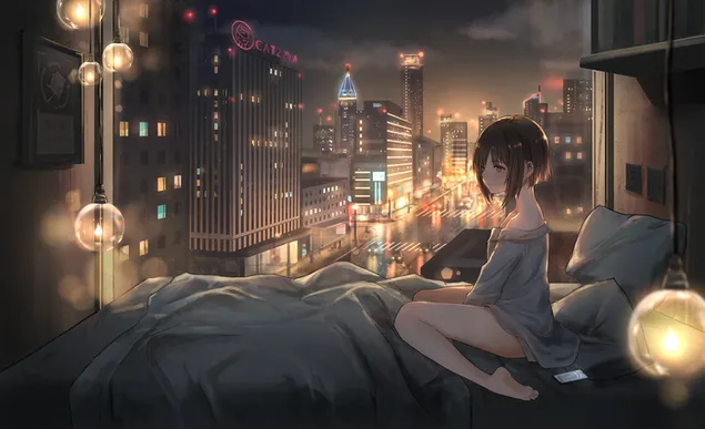 美しいアニメの女の子の夜の街並み ダウンロード