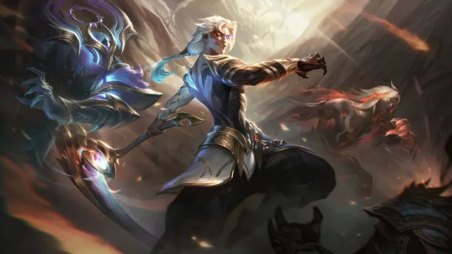 Нигхт Давн 'Каине' Престиге Спласх Арт - Леагуе оф Легендс 8K позадина