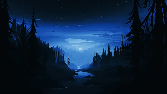 Paisaje de bosque nocturno 8K fondo de pantalla
