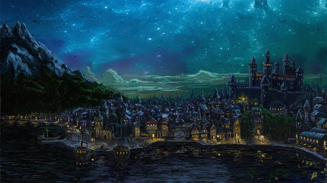 Natt i Fantasy City HD bakgrund