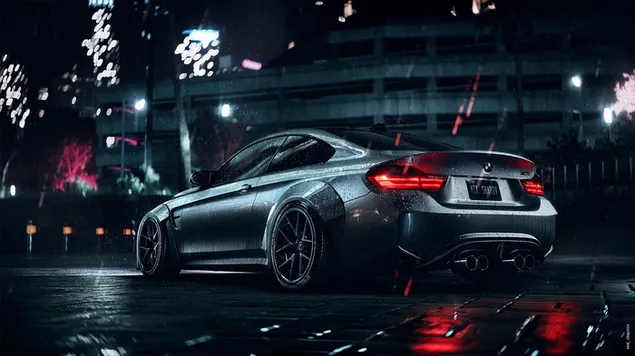Nacht metallic grijze BMW geparkeerd op straat download