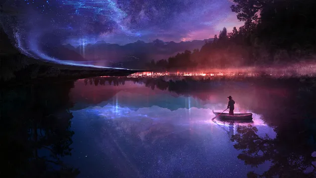 Paisaje Nocturno Lago 4K fondo de pantalla