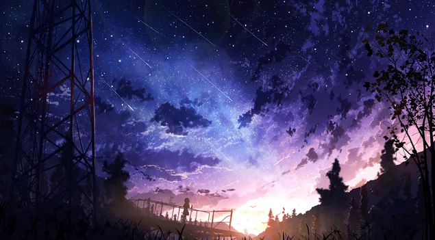 Night Sky Falling Stars 4K wallpaper
