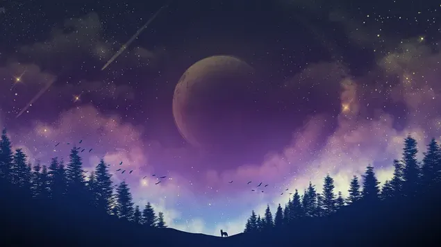 Night Sky Moon Scenery 4K wallpaper