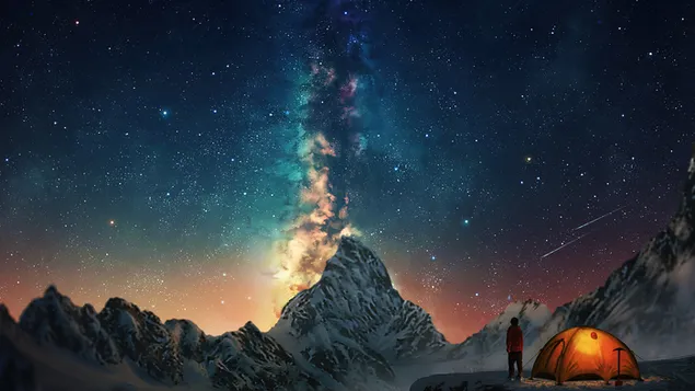 Nachthimmel-Nebel-Berg 4K Hintergrundbild