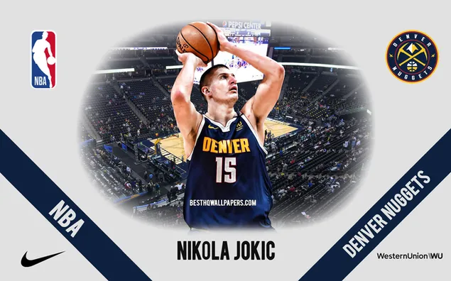 Nikola jokić logotipo de tiro libre de la nba y logotipo de los denver nuggets en el borde