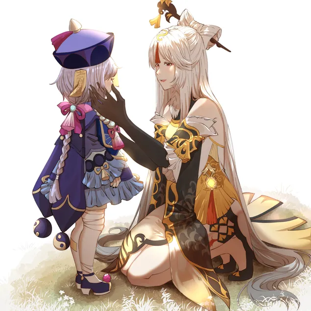 Ningguang & Qiqi tillsammans | Ganshin Impact 4K bakgrund