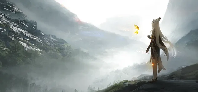 نينغوانغ يشاهد جبال الطبيعة الجميلة والفراشة الذهبية 2K خلفية