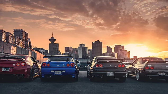 Nissan Skyline GT-R bei Sonnenuntergang herunterladen