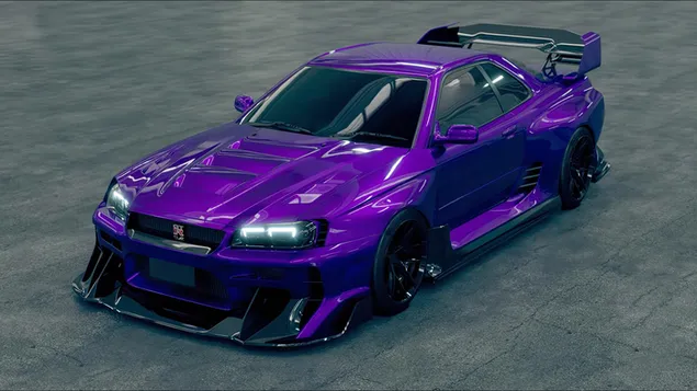 Nissan skyline r34 morado con llantas negras y modificadas descargar