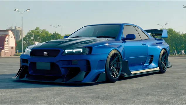 Nissan skyline r34 sửa đổi với màu xanh lam và viền đen tải xuống
