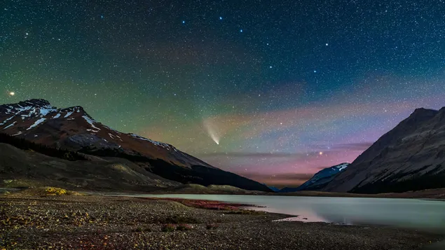 Noche Cielo Estrellas Lago Paisaje Montaña