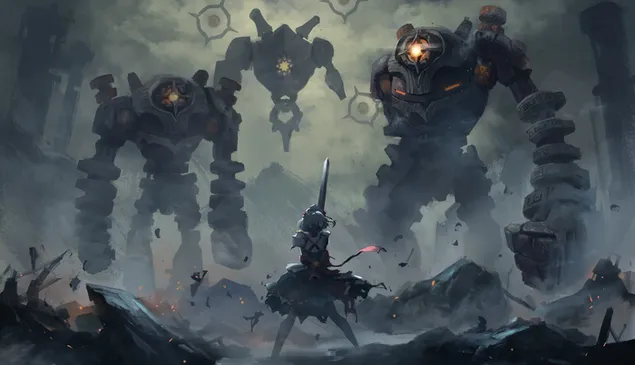 诺艾尔VS。Ruin Guard & Ruin Hunter - Genshin Impact（动漫视频游戏） 6K 壁纸