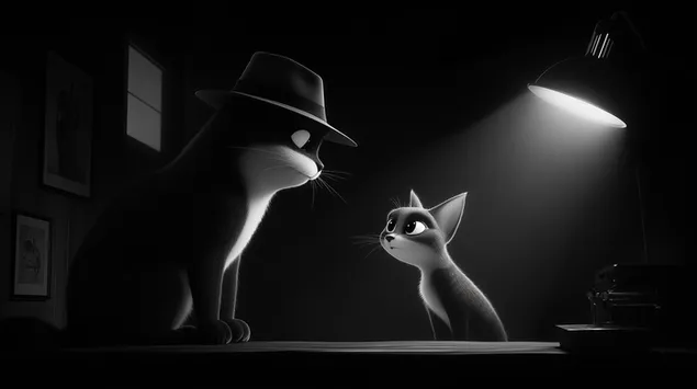 Noir Detective Cat: Intenzivno zaslišanje v središču pozornosti 2K ozadje