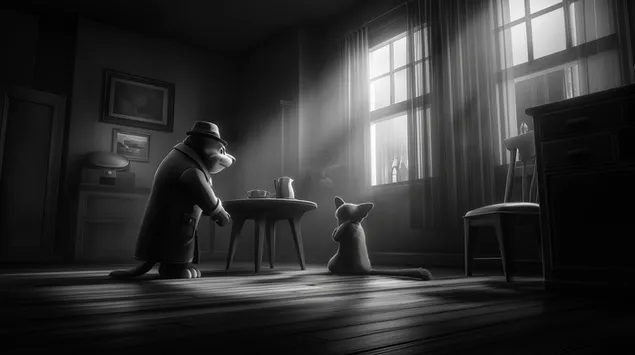 marrja ne pyetje e detektivit noir cat: skene e ashper bardhe e zi shkarkim