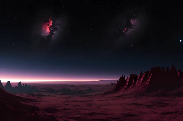 Paisaje de auroras boreales iluminando el desierto por la noche 2K fondo de pantalla