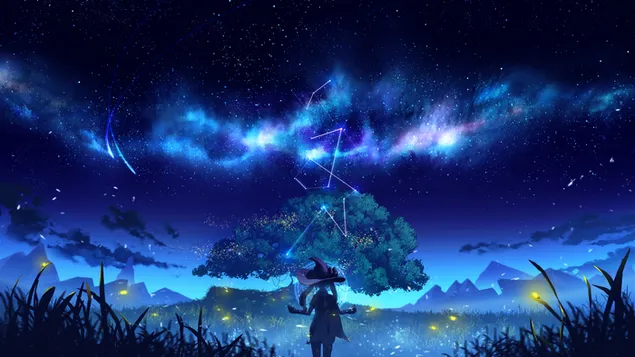 Nube de videojuegos de impacto de Genshin e imagen de portada azul estrellada