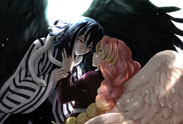 Tapeta Obanai Iguro & Mitsuri Kanroji - Demon Slayer Kimetsu no Yaiba 4K