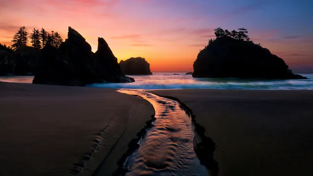 Oceaanlagune bij zonsondergang 4K achtergrond