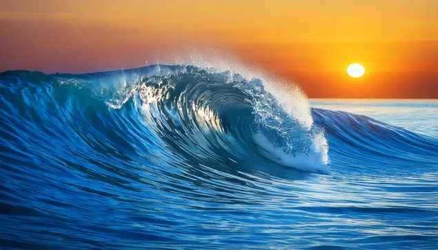 Oseaangolwe met skilderagtige sonlig 2K muurpapier