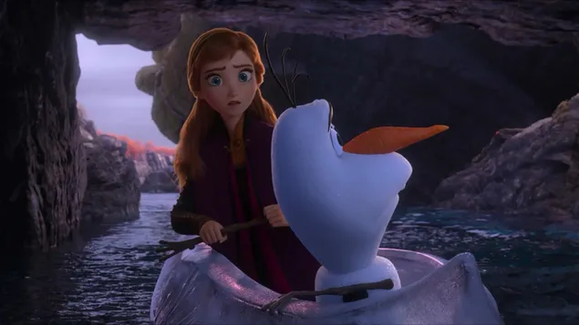 Olaf and Anna inside the river cave