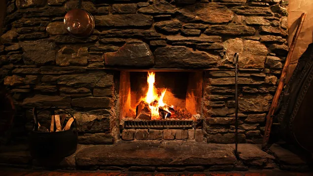 Old fireplace in the dark room download