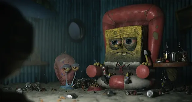Der alte SpongeBob und sein altes Haustier Grey sehen sich gemeinsam einen Film an herunterladen