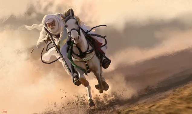 Omar al-mukhtar rides into battle - historical character download