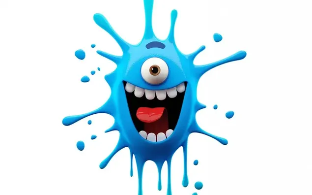 One-eyed cheerful monster image designed with dripping blue colors on a white background download