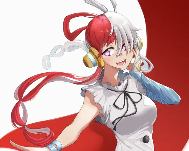 Tapeta One Piece Film: Červené anime krásne dievča s dlhými červenými bielymi vlasmi 2K