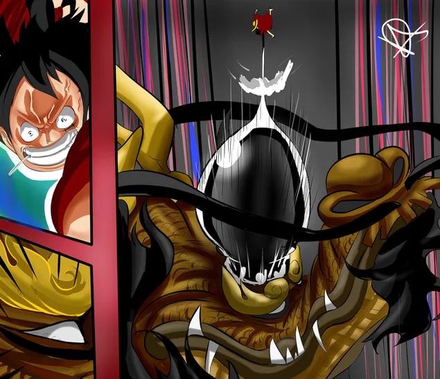 One Piece - Luffy Elephant Gun Vs Kaido Dragon-Modus 4K Hintergrundbild