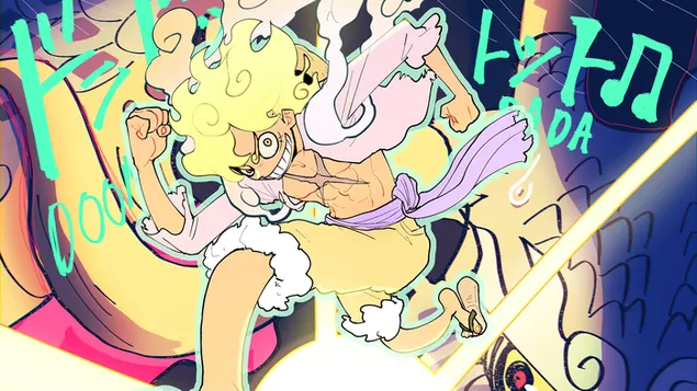 Një copë | Luffy Gear 5 Sun God Nika 4K sfond