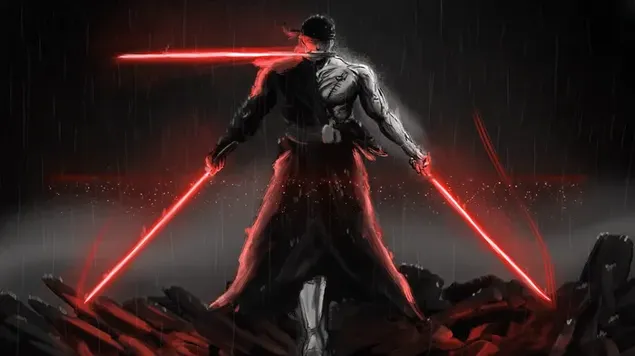 Tek parça manga edebiyat serisi anime karakteri ışın kılıçlarıyla karanlığa karşı duruyor HD duvar kağıdı