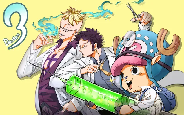 One Piece - Marco The Phoenix,Trafalgar Law & Tony Tony Chopper 2K kertas dinding