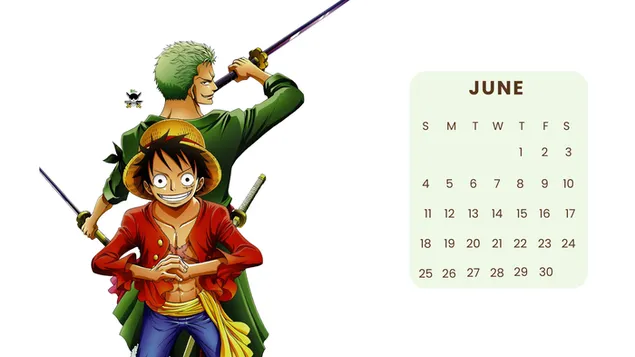 One Piece – Monkey D. Ruffy und Zoro, Anime-Kalender Juni 2023 4K Hintergrundbild