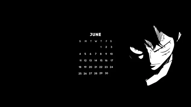 ワンピース - モンキー・D・ルフィ、ミニマリスト、白黒、2023年6月アニメカレンダー 4K 壁紙