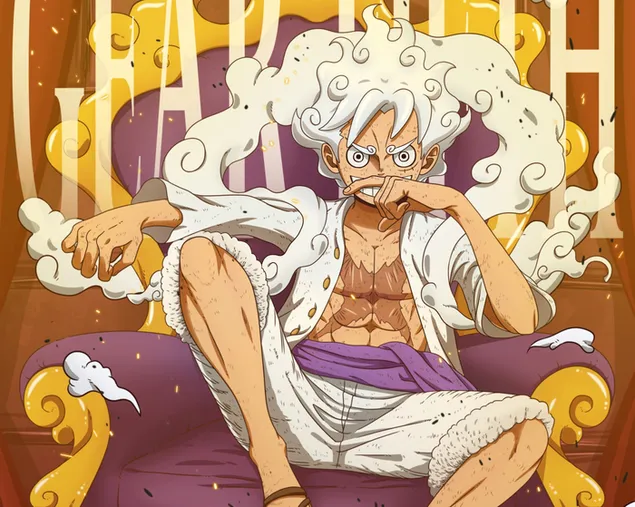 Преземете One Piece Monkey D. Luffy на пурпурната софа