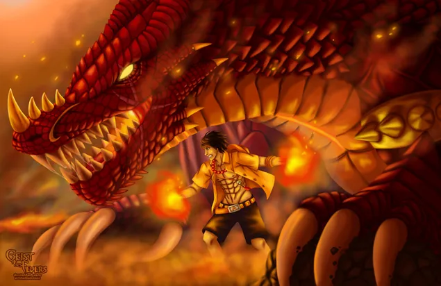 One Piece - Portgas D. Ace y dragón de fuego