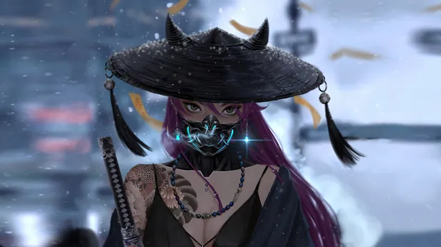 Oni Mask Samurai Girl (Arte Cyberpunk) descargar