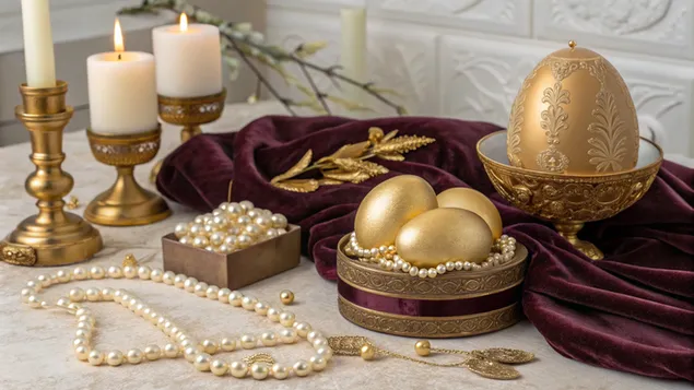 overdadigt paskstilleben med metalliska agg och parlstrangar ladda ner