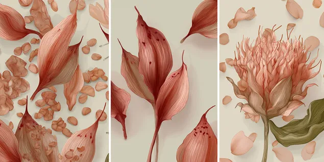 Organic Petal and Leaf Patterns in a Triptych 2K wallpaper