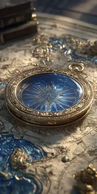 Tapeta Zdobený magický kompas spočívající na starověké nebeské mapě HD