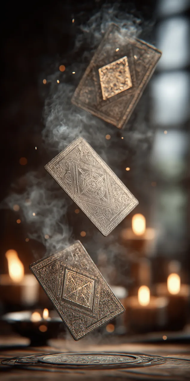 udsmykkede mystiske kort, der flyder med rog og lys fra alteret download