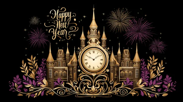 ozdobna konstrukcja zegarka z odswietnymi zdobieniami i motywem lisci pobierz