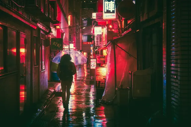 Osaka-Straßen bei Nacht 2K Hintergrundbild