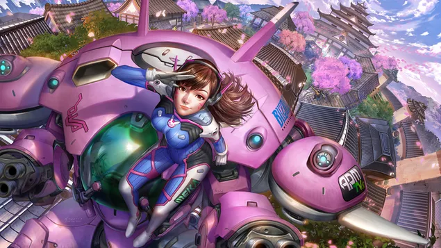 Overwatch (Pembe Bastion ile D.Va) 4K duvar kağıdı