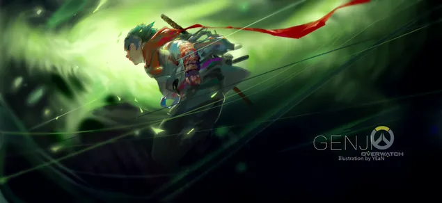 Páipéar balla Overwatch (Genji Anime Fanart)2K