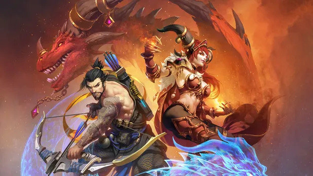 오버워치(한조 대 소서리스) 4K 배경화면