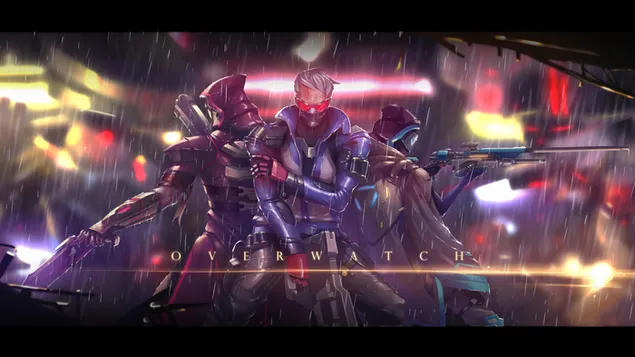 Overwatch (videogame) - Ana, Reaper en Soldier 76 2K achtergrond