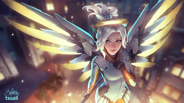 Overwatch (วิดีโอเกม) : Mercy Angel (ศิลปะแฟนตาซี) HD วอลเปเปอร์